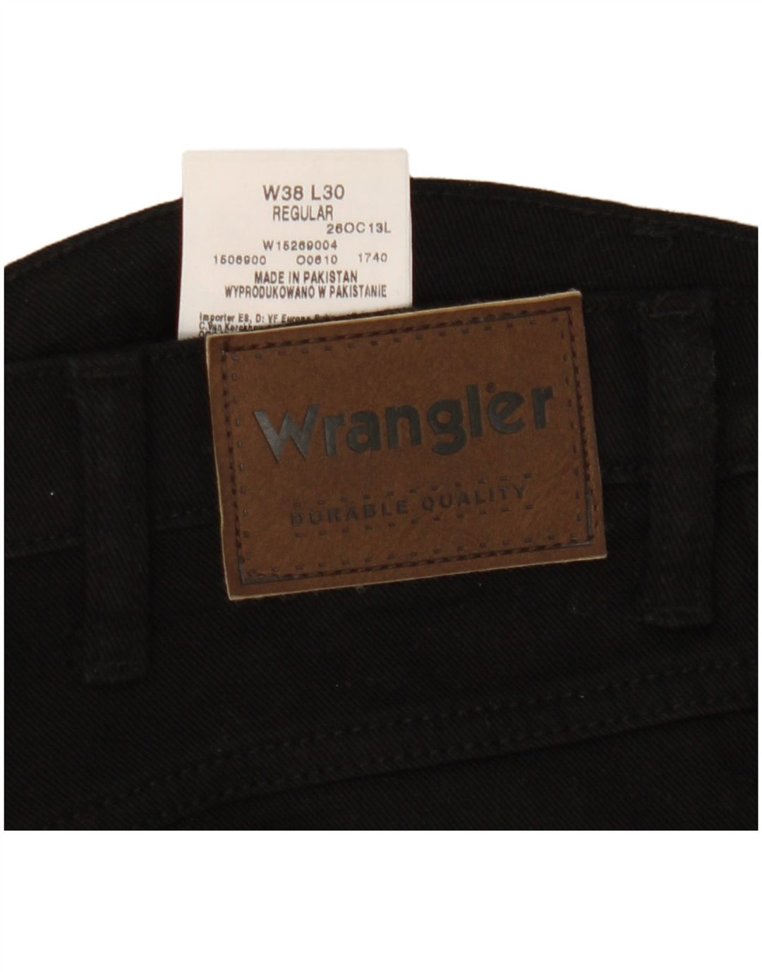 Wrangler Herren Regular Straight Jeans W38 L30 Schwarze Baumwolle