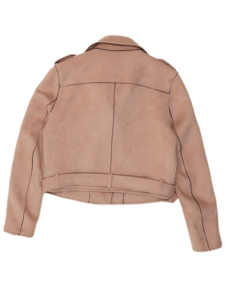ZARA Damen Crop Bikerjacke UK 12 Mittelrosa Polyester