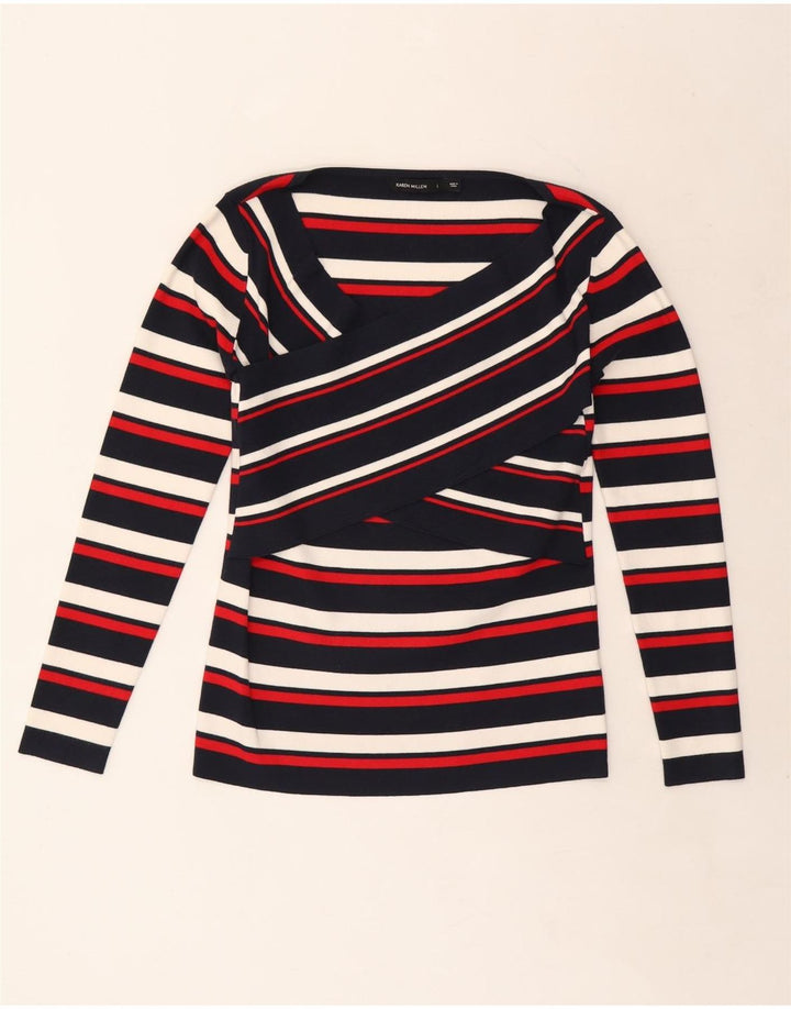 KAREN MILLEN Damen Top Langarm UK 14 Groß Mehrfarbig gestreift