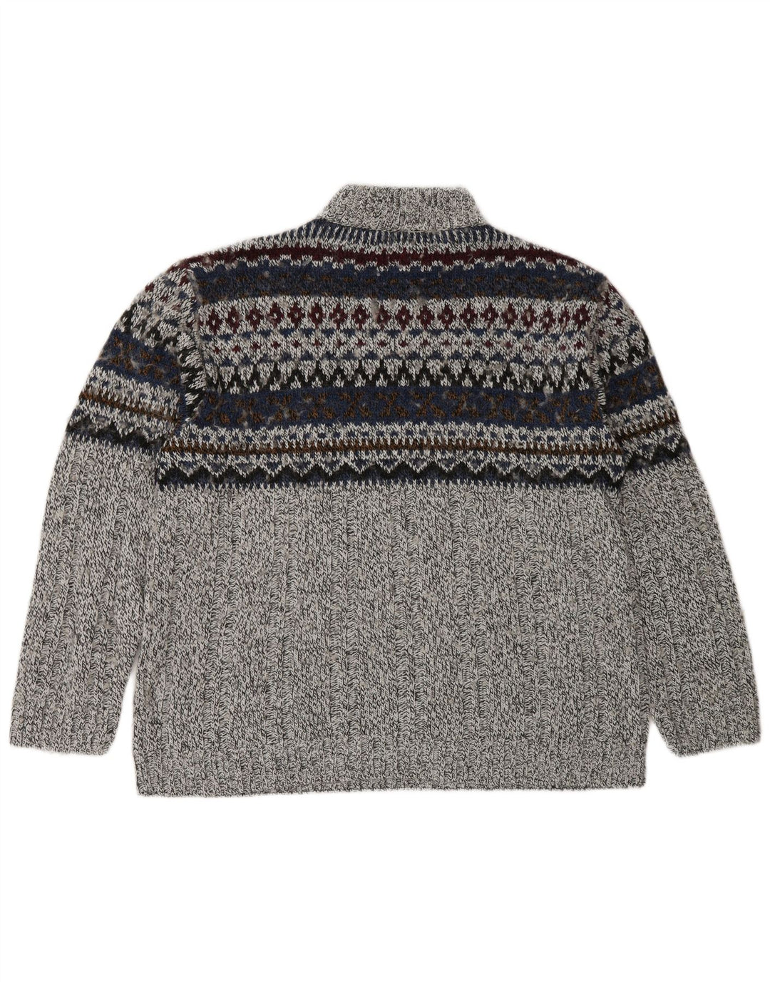 Canda Herren-Pullover mit Reißverschluss am Hals, mittelgraues Fair-Isle-Acryl