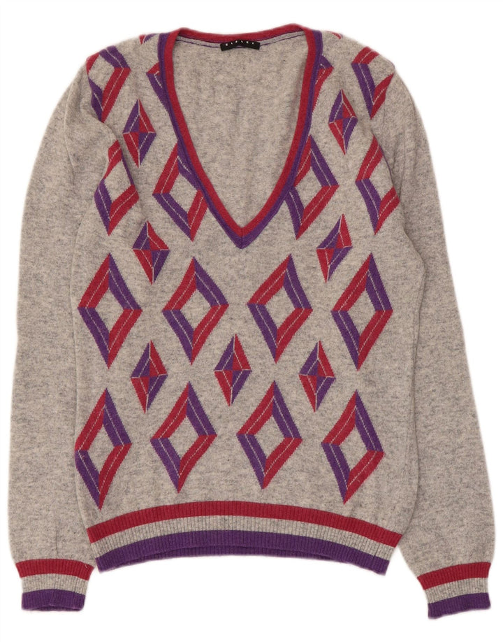 Sisley Damen-Pullover mit V-Ausschnitt, Gr. 10, Größe S, Grau Argyle/Diamant