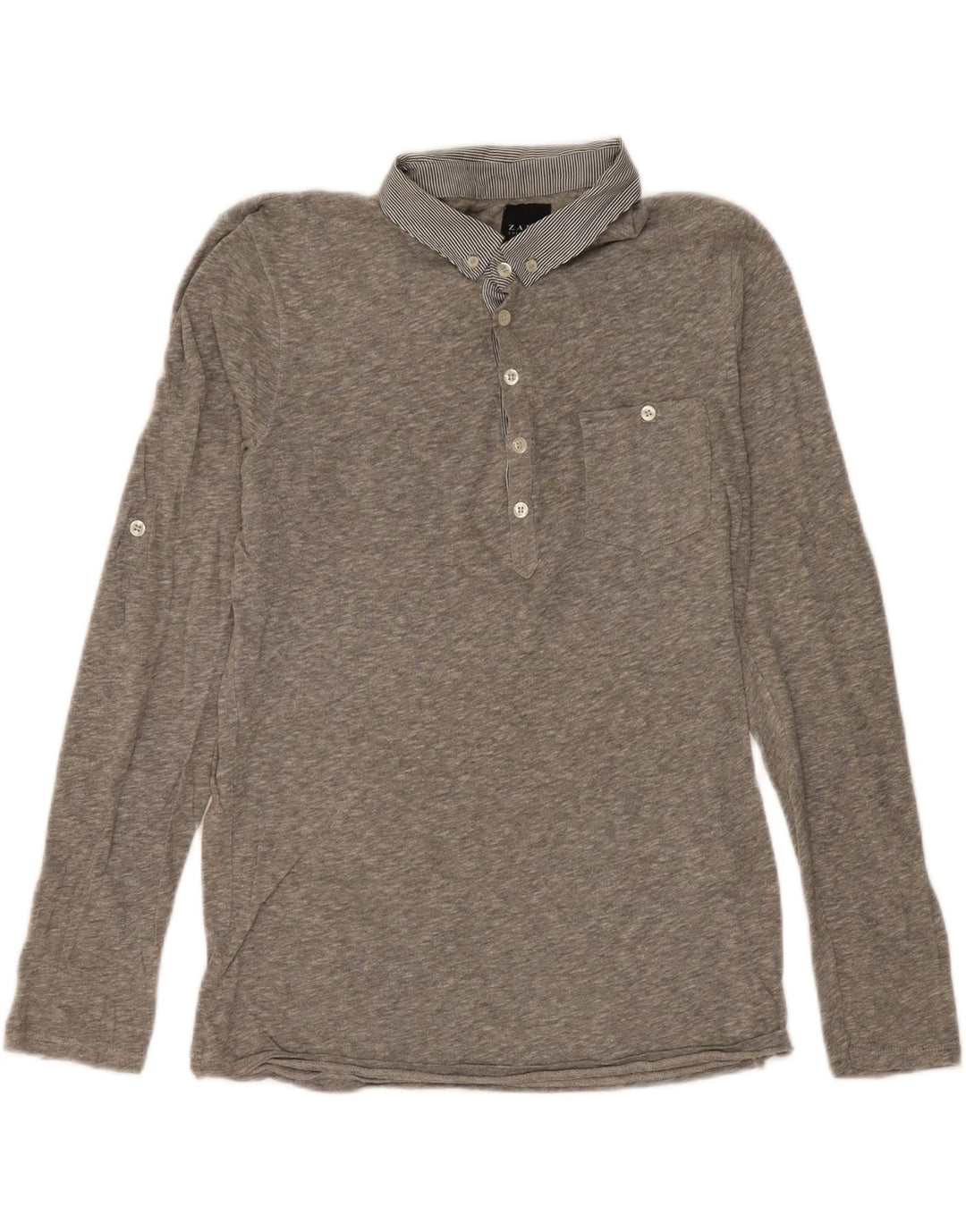 Zara Herren Langarm-Poloshirt Mittelgrau meliert