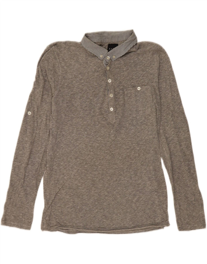 Zara Herren Langarm-Poloshirt Mittelgrau meliert