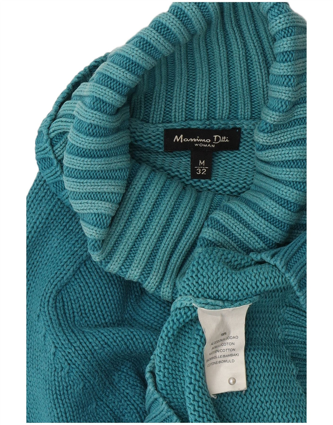 Massimo Dutti Damen-Pullover mit Rollkragen, UK 12, mittelblaue Baumwolle