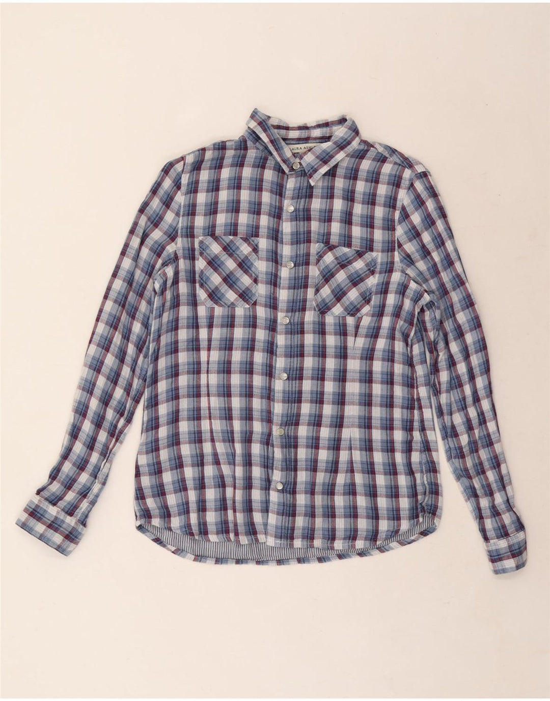 Laura Ashley Damen-Hemd UK 12 aus mittelblau karierter Baumwolle