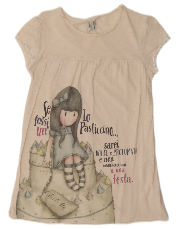Benetton Mädchen-T-Shirt mit Grafik, 11–12 Jahre, 2XL, cremefarbene Baumwolle