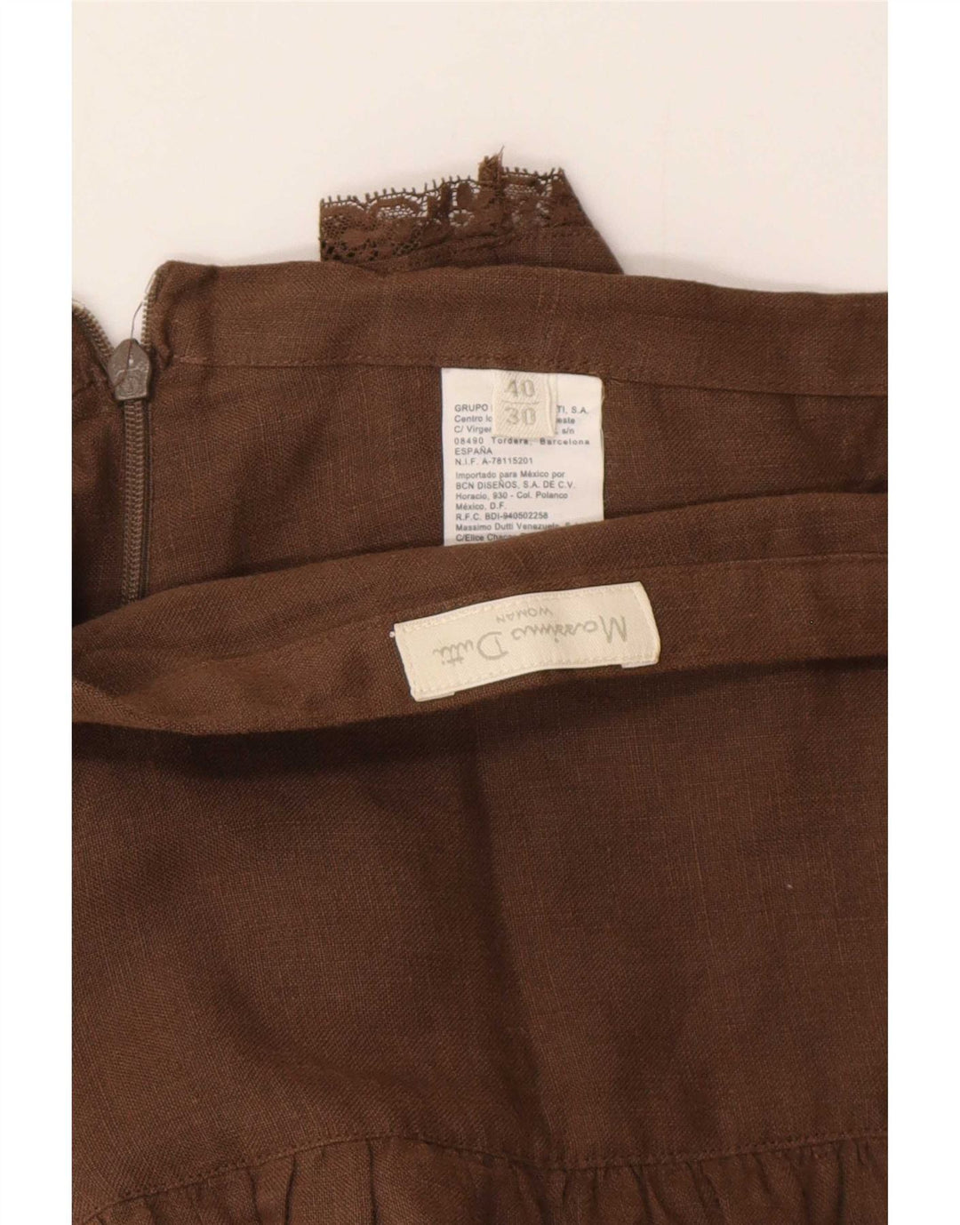 Massimo Dutti Damen Stufenrock W30 Mittelbraunes Leinen