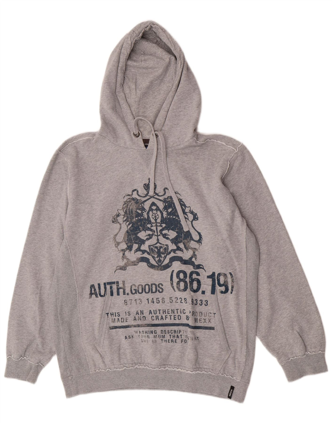 Mexx Herren-Kapuzenpullover mit Grafik, 2XL, graue Baumwolle