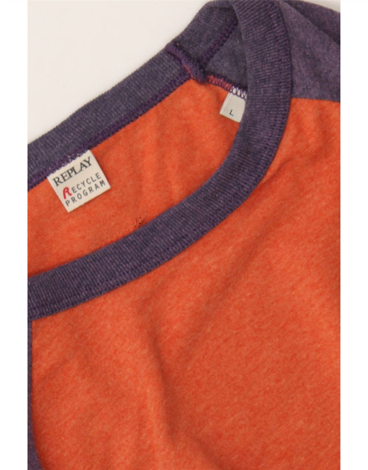 REPLAY Mens Top Long Sleeve Large Orange Colourblock Vintage Replay and Second-Hand Replay from Messina Hembry 