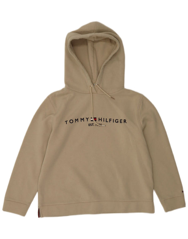 Tommy Hilfiger Damen Graphic Hoodie Pullover UK 16 Large Beige Baumwolle