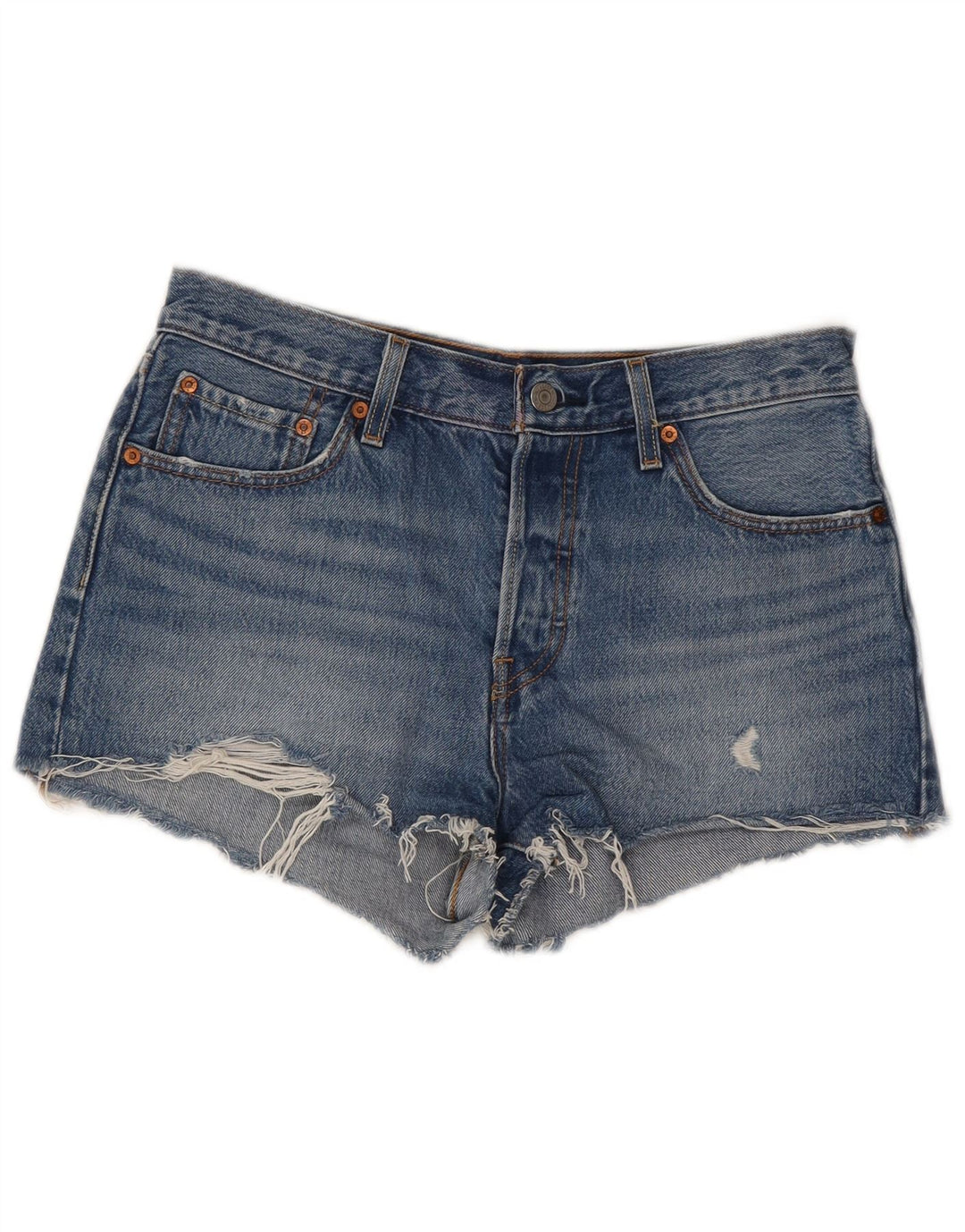 LEVI'S Damen 501 Distressed Denim Shorts W28 Mittelblau