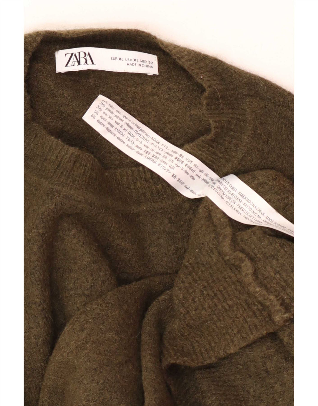 Zara Herren-Pullover mit Rundhalsausschnitt, XL, Khaki, Nylon