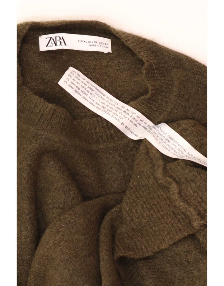 Zara Herren-Pullover mit Rundhalsausschnitt, XL, Khaki, Nylon