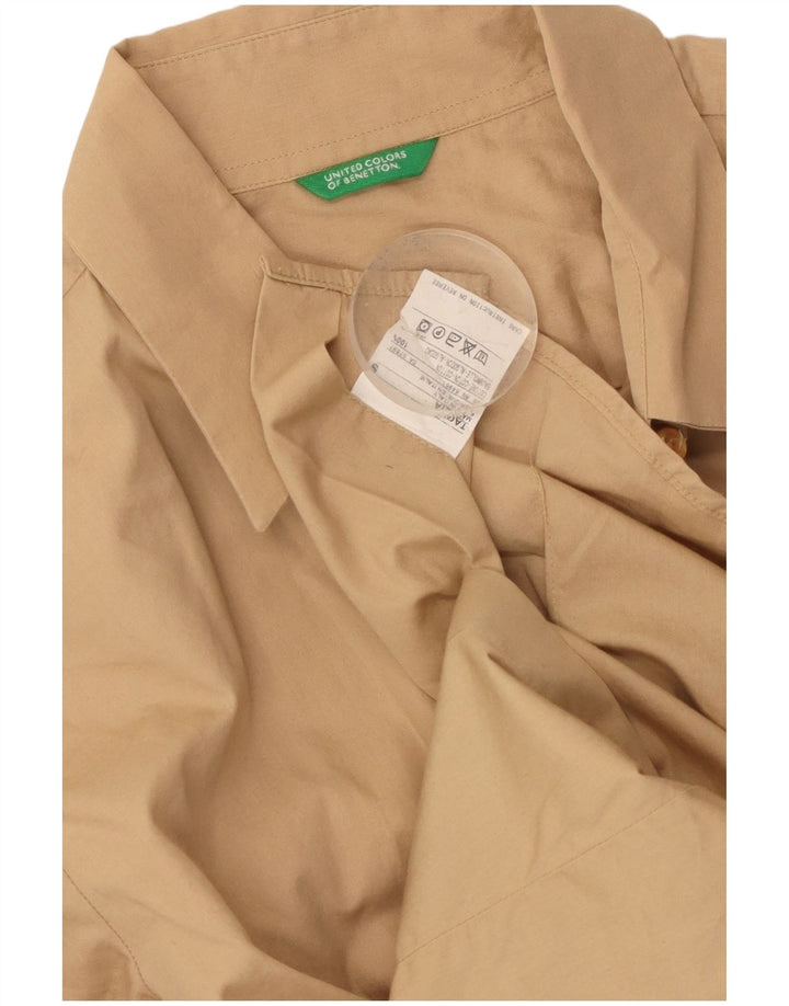 Benetton Damen-Hemd mit 3/4-Ärmeln, UK-Größe 10, Größe S, Beige, Baumwolle