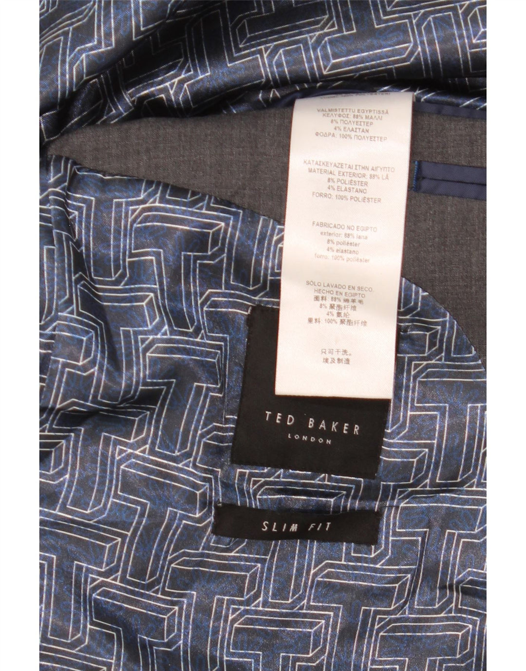 TED BAKER Herren-Blazer mit 2 Knöpfen, schmale Passform, UK 40, große graue Wolle