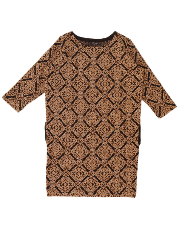 Zara Damen-Pulloverkleid mit 3/4-Ärmeln, UK 12, mittelbraun, geometrisch