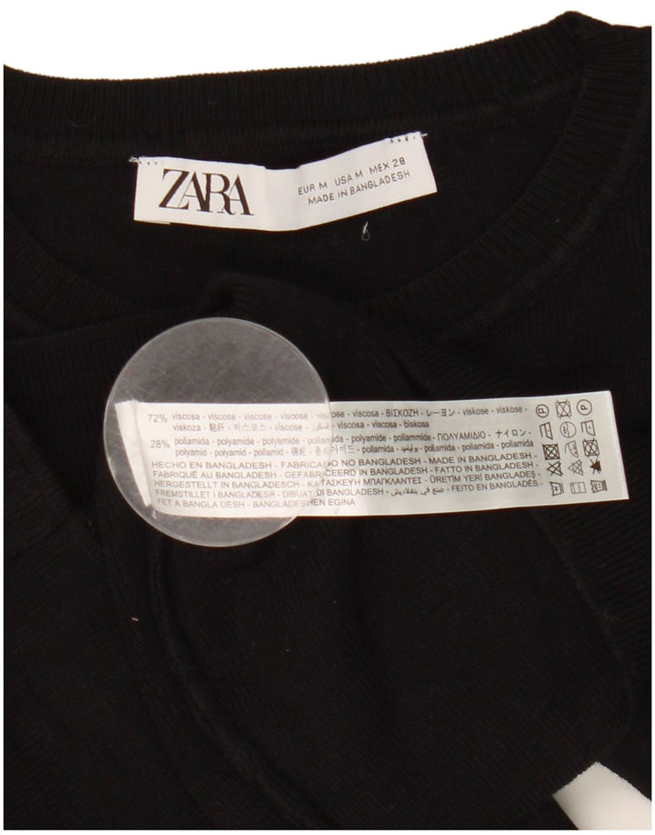 Zara Damen Crop T-Shirt Top UK 12 Medium Schwarz Viskose