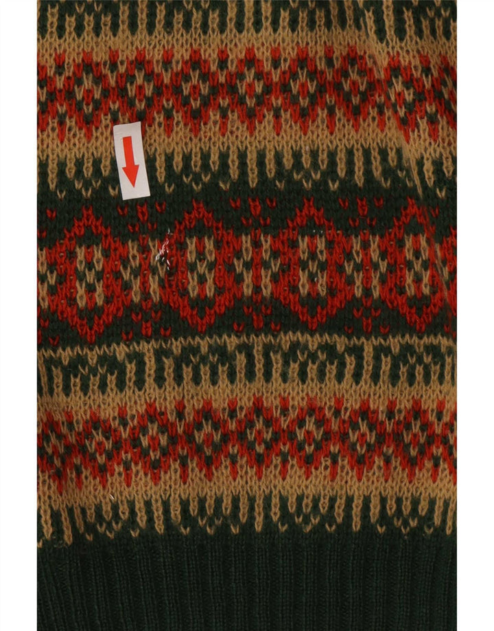Vintage Herren V-Ausschnitt Pullover Pullover mittelgrün gestreift Wolle