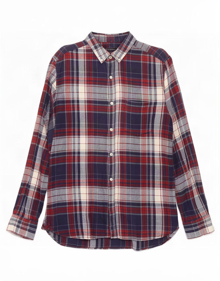 French Connection Herren-Flanellhemd, mittelblau, kariert, Baumwolle