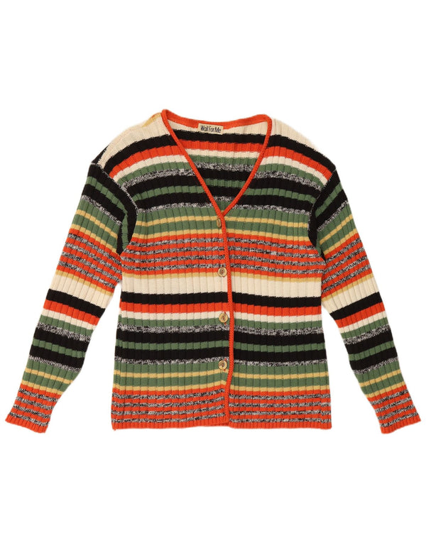 Vintage Damen Cardigan Pullover UK 16 Große mehrfarbig gestreifte Wolle