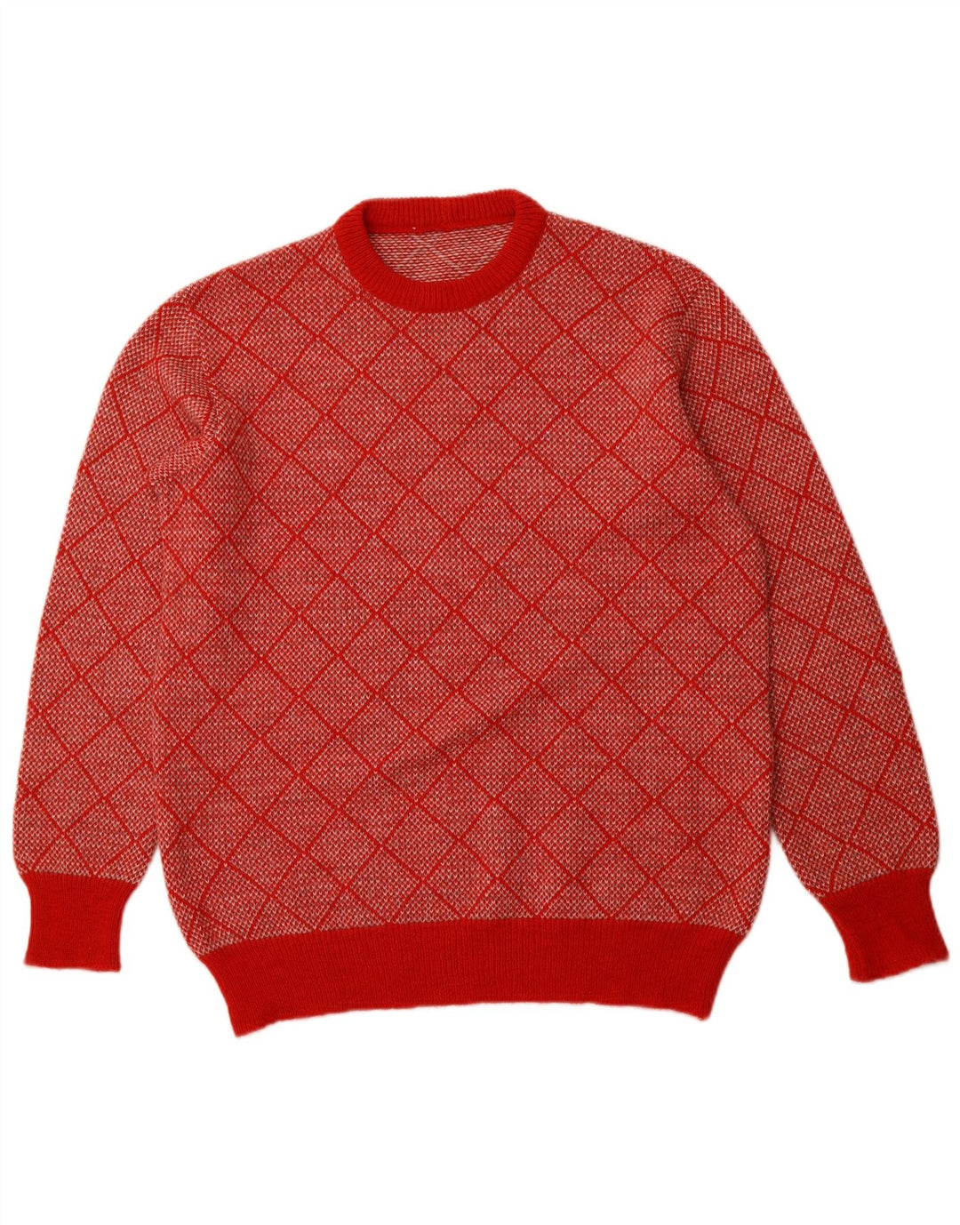 VINTAGE Herren-Pullover mit Rundhalsausschnitt, Größe 52, groß, rot, geometrisch