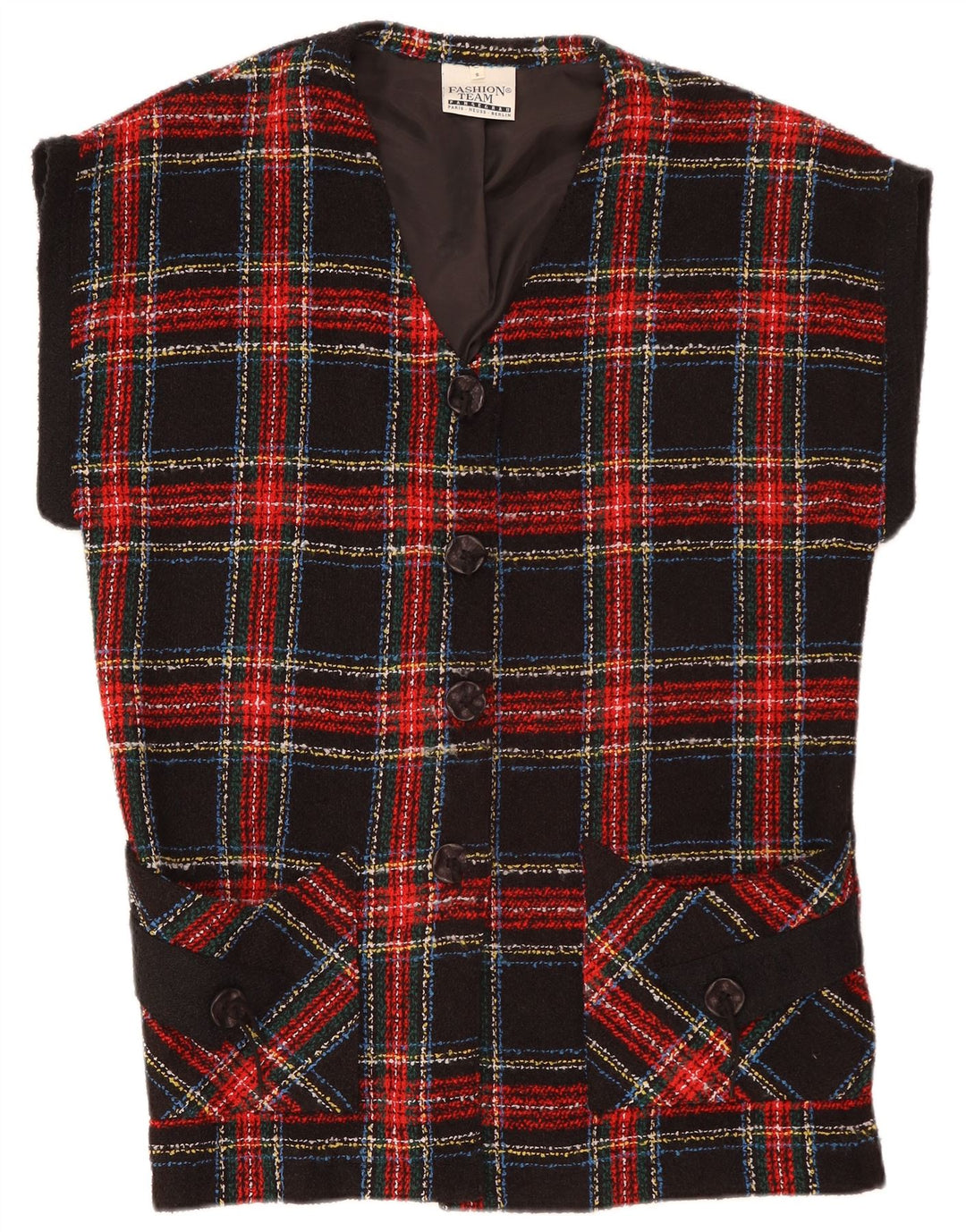 VINTAGE Damen-Blazer mit übergroßen 4 Knöpfen, Gr. 10, klein, rot kariert