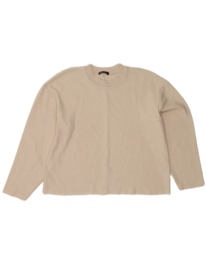 Zara Damen Crop Crew Neck Pullover Pullover UK 14 Mittelweißes Polyester