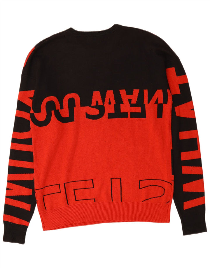Zara Herren-Pullover mit grafischem Rundhalsausschnitt, Mittelrotes Colourblock-Nylon