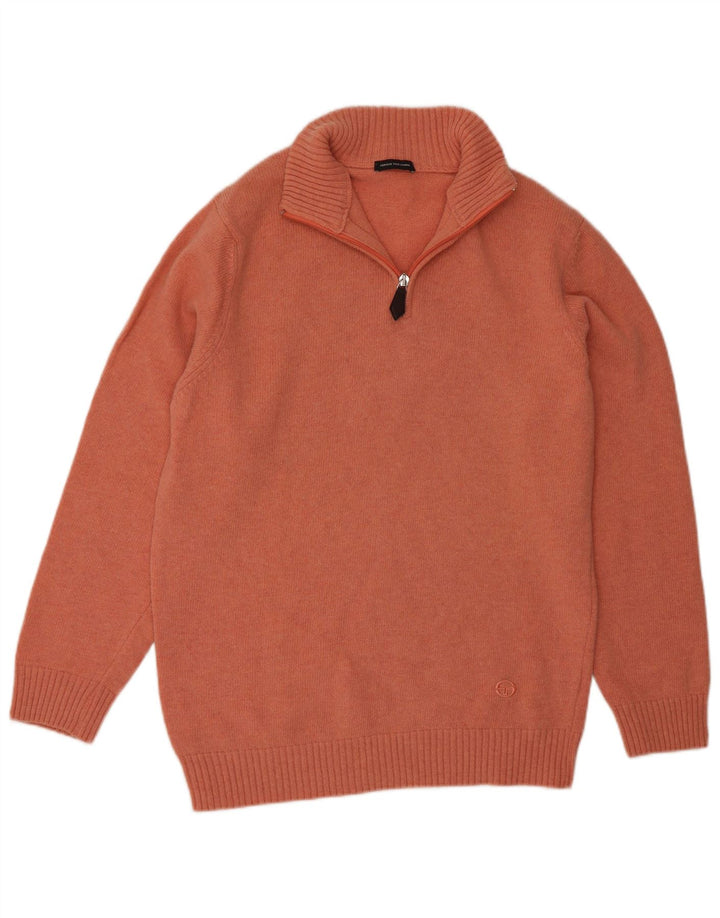 Sergio Tacchini Herren-Pullover mit Reißverschluss am Hals, mittelorange Wolle