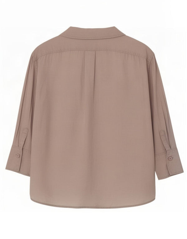 Zara Damen 3/4-Ärmel-Overshirt-Hemd UK 6 XS Beige Leinen