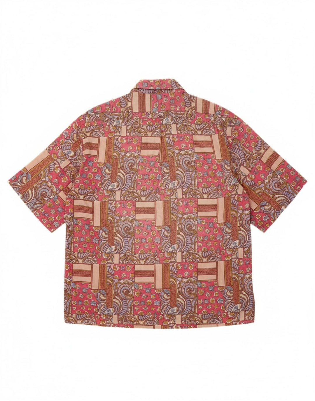 PANAMA REP Mens Short Sleeve Shirt Medium Pink Patchwork