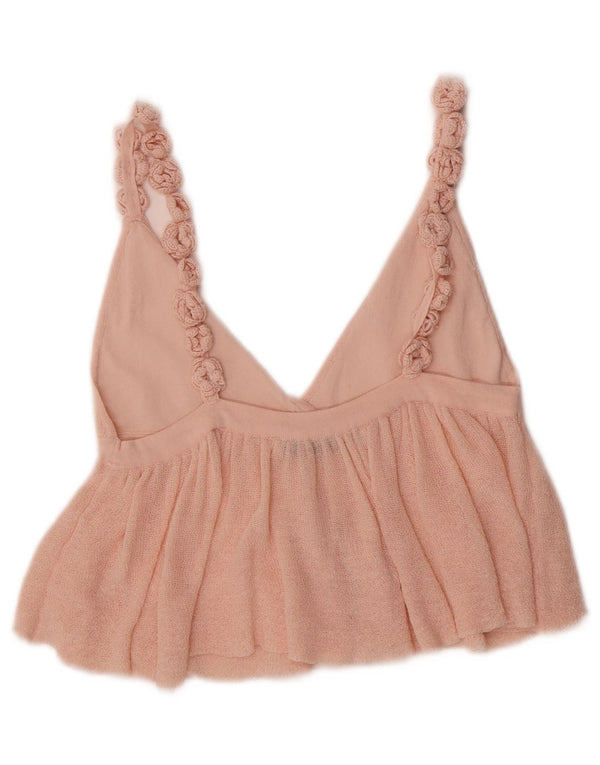 Ärmelloses Crop Top aus Strick für Damen von Zara, UK 12, Mittelrosa mit Blumenmuster