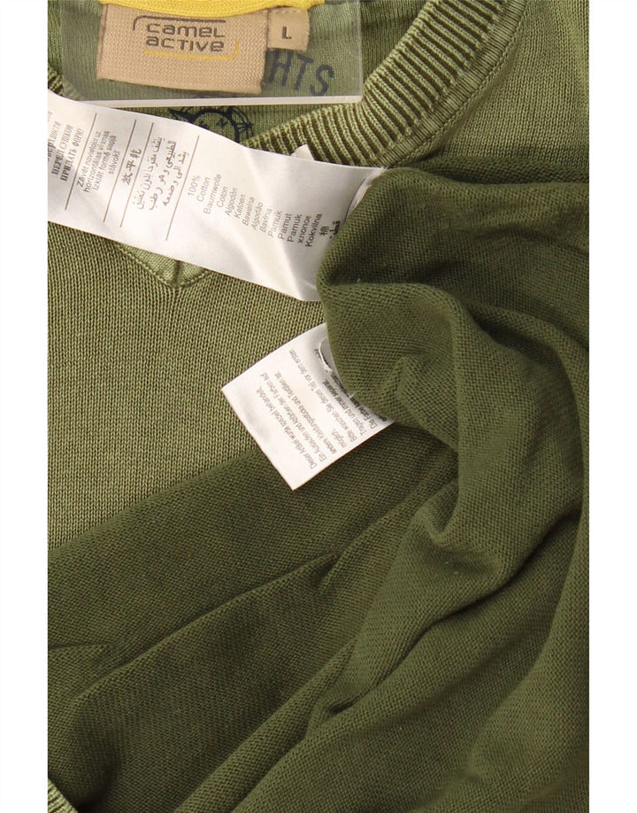 CAMEL ACTIVE Herren-Pullover mit V-Ausschnitt, groß, Khaki, Baumwolle