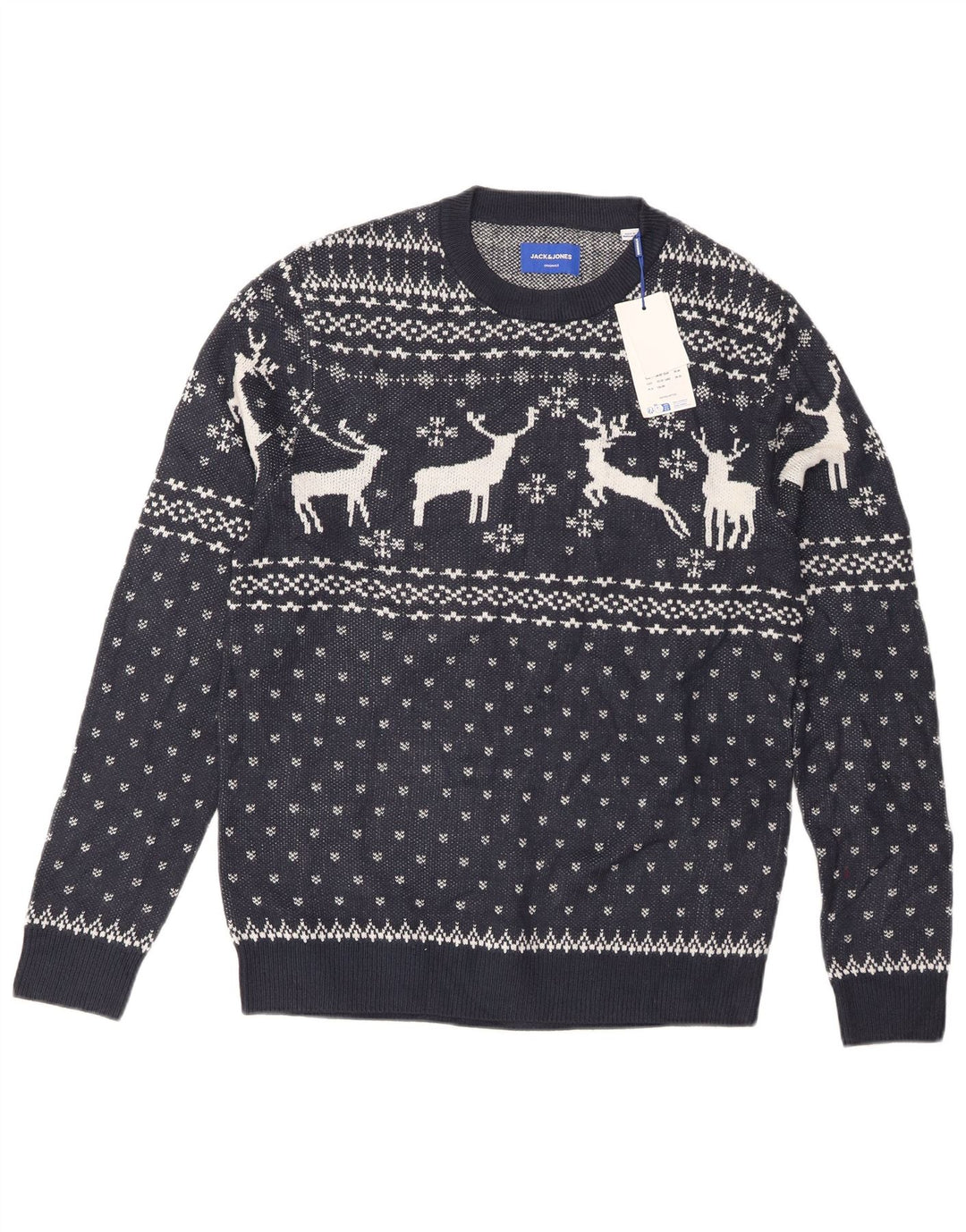 Jack & Jones Herren-Pullover mit Rundhalsausschnitt, Größe L, Marineblau, Fair Isle