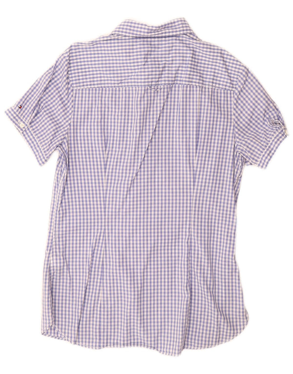 Tommy Hilfiger Damen Kurzarmhemd US 10 Large Blue Gingham Cotton