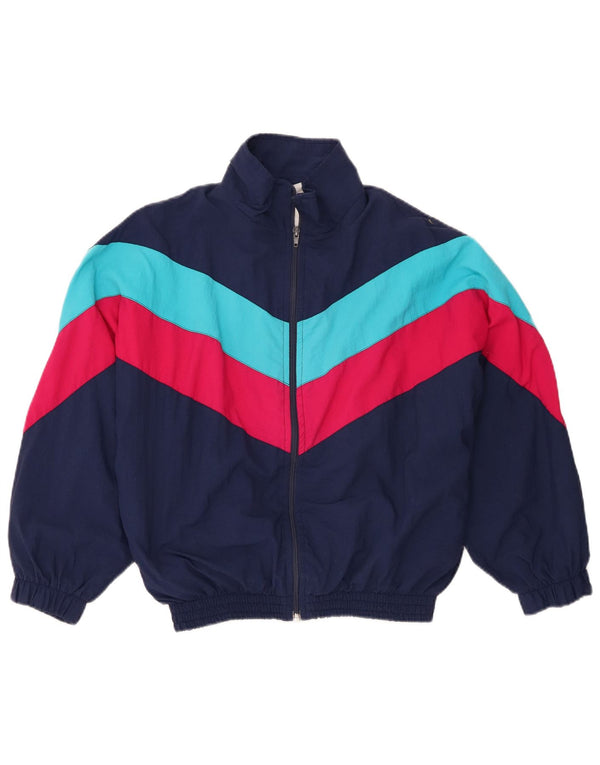 Vintage Damen Trainingsanzug Top Jacke UK 16 Large Marineblau Farbblock
