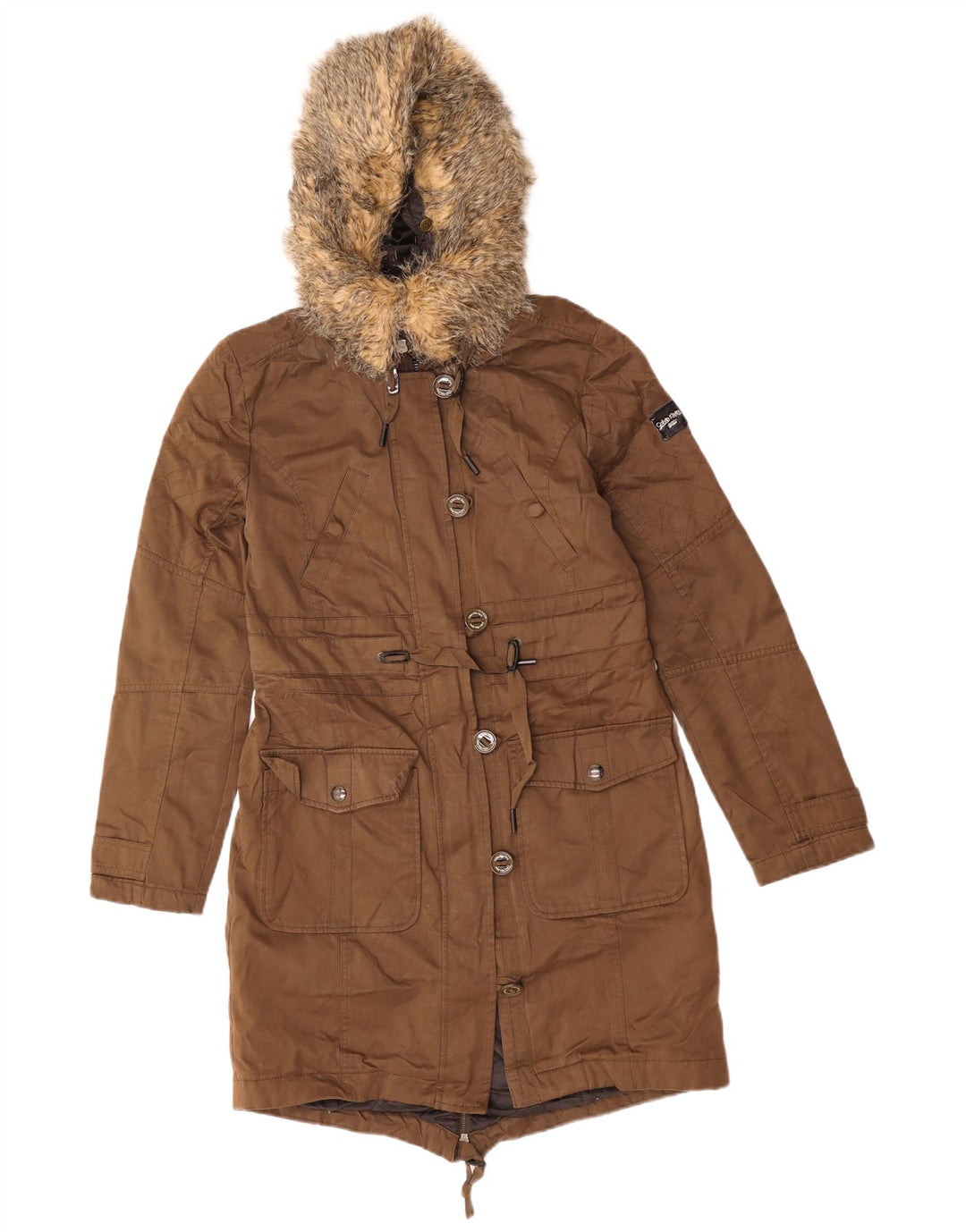 CALVIN KLEIN JEANS Übergroße Parka-Jacke mit Kapuze für Damen, Größe 10, Braun
