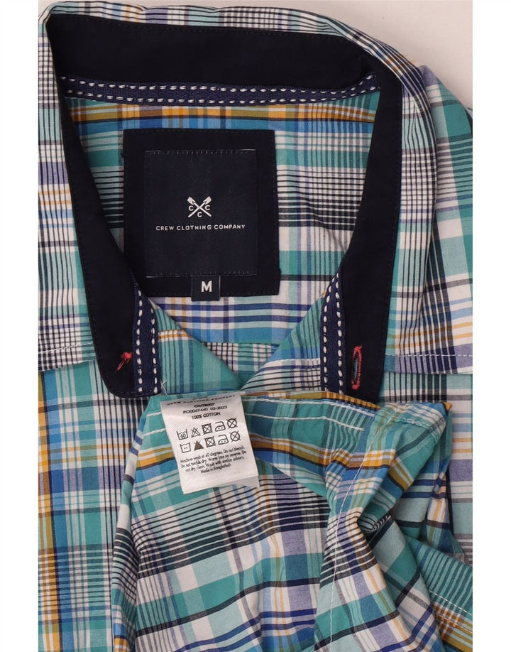Crew Clothing Herren-Kurzarmhemd aus mittelblau karierter Baumwolle