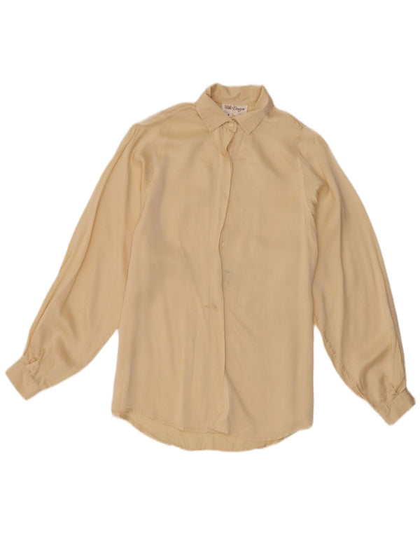Vintage Damen Übergroßes Hemd UK 8 Small Beige Seide