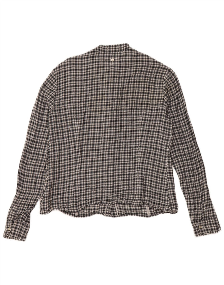 Trussardi Jeans Damen-Hemd mit Rüschen vorne, UK 14, groß, schwarz kariert, Baumwolle