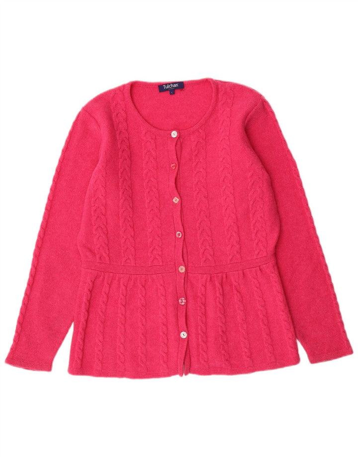 TULCHAN Damen-Cardigan-Pullover UK 16 Große rosa Lammwolle