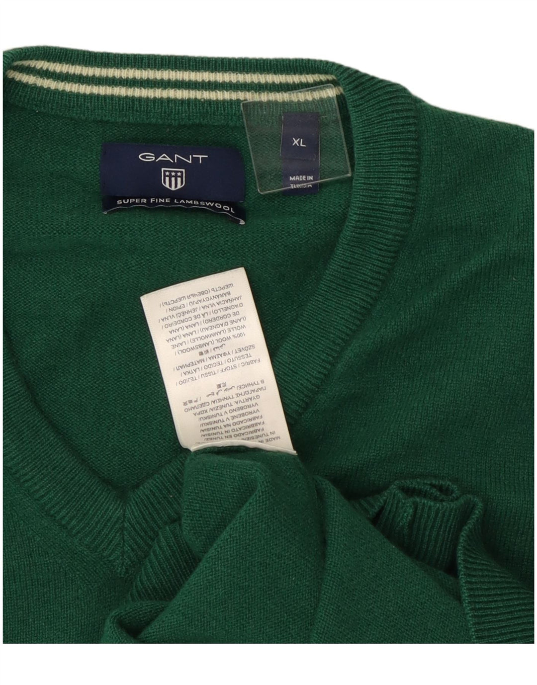 Gant Herren-Pullover mit V-Ausschnitt, XL, grüne Wolle