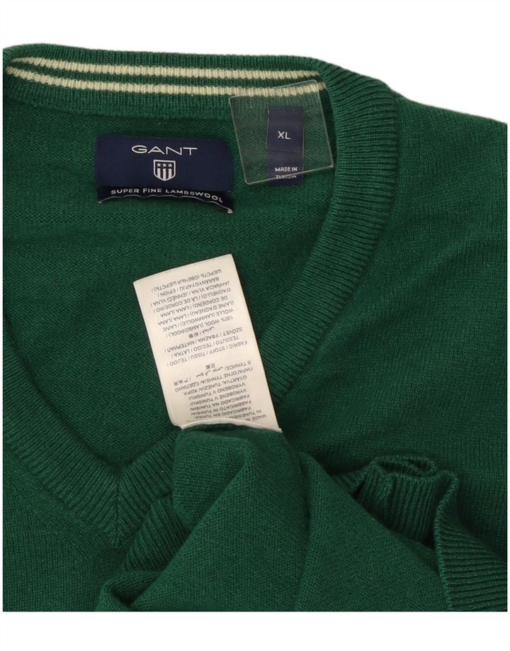 Gant Herren-Pullover mit V-Ausschnitt, XL, grüne Wolle