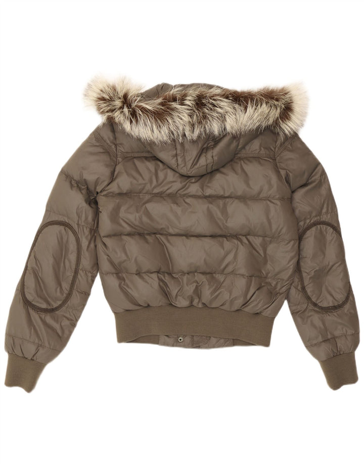 Cerruti 1881 Wattierte Damenjacke mit Kapuze, UK 14, Medium Khaki, Polyamid