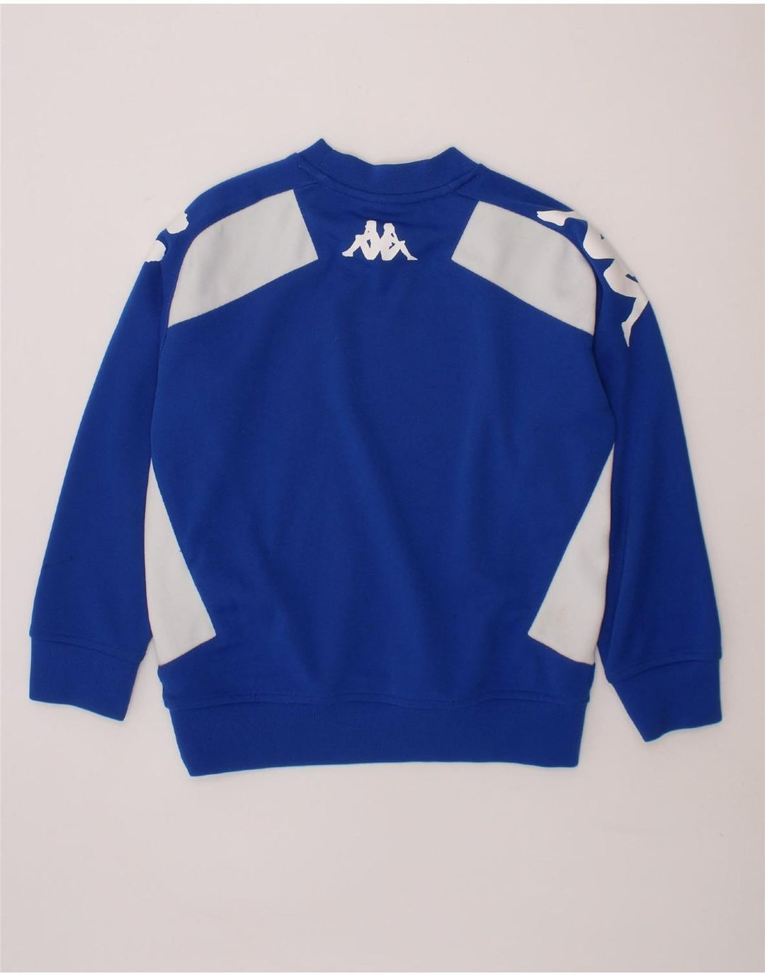 KAPPA Boys Graphic Sweatshirt Jumper 5-6 Years Blue Colourblock Polyester Vintage Kappa and Second-Hand Kappa from Messina Hembry 