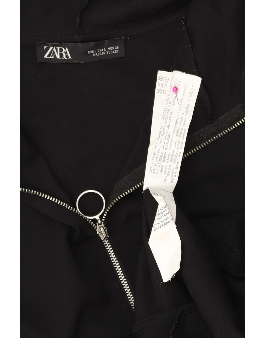 ZARA Damen-Pullover mit Kapuze, übergroß, mit Reißverschluss, Gr. 40, Größe L, Schwarz, Polyester