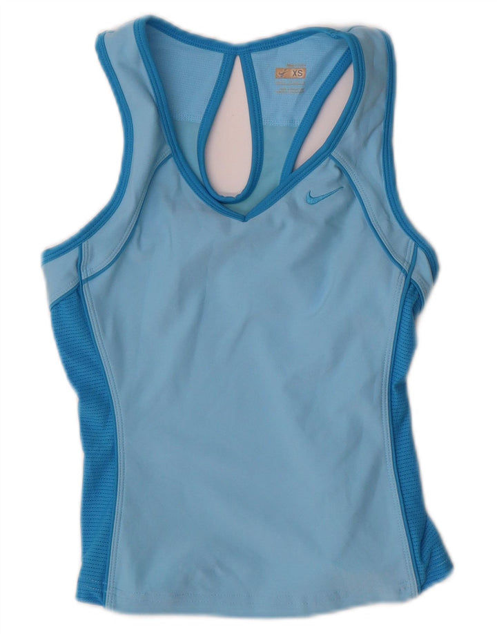 NIKE Damen Crop Vest Top UK 4 XS Blaues Polyester