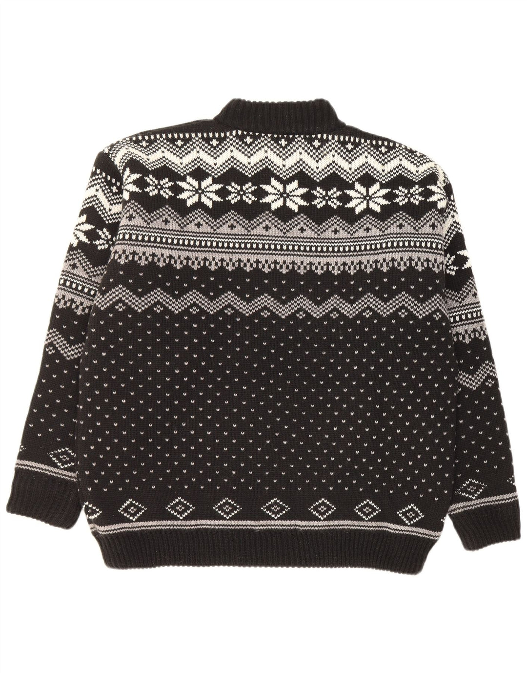 Werther Herren-Pullover mit Reißverschluss am Hals, groß, Schwarz, Fair-Isle-Polyacryl