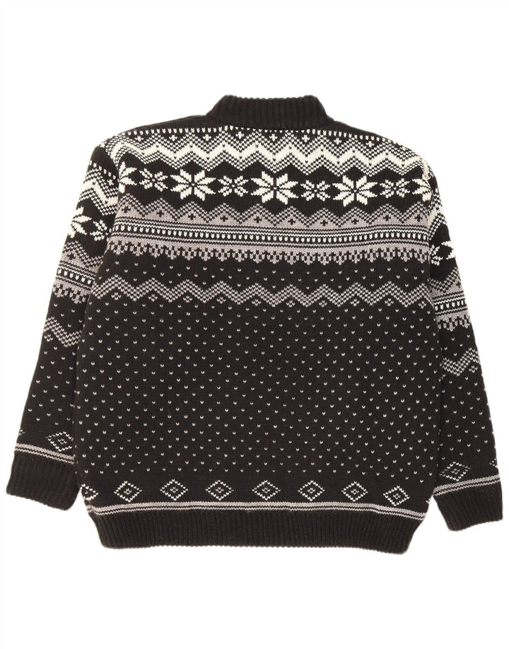 Werther Herren-Pullover mit Reißverschluss am Hals, groß, Schwarz, Fair-Isle-Polyacryl