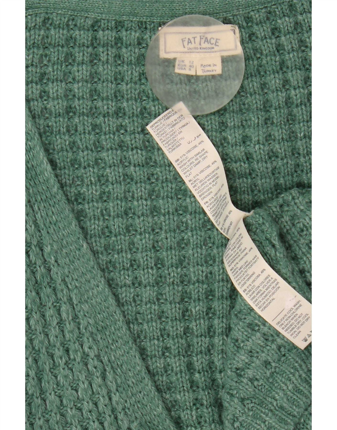 Fat Face Damen-Strickjacke, übergroß, kurz, offen, Gr. 12, Mittelgrün